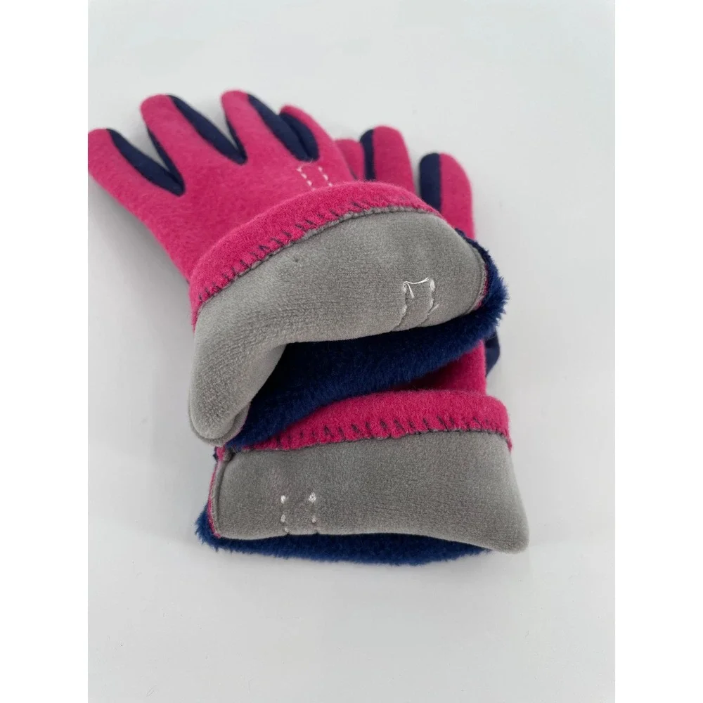Womens Pink Navy Colorblock Fleece Touchscreen Gloves Bow Winter Small Medium